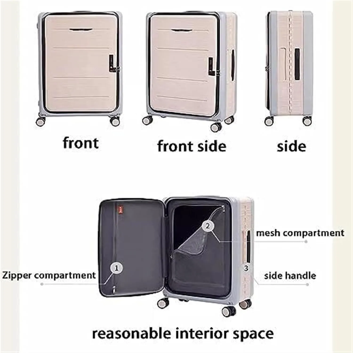 KYUSAR Carry On Luggages Suitcase Foldable Suitcases Adjustable Trolley Carry On Luggage Front Open Suitcase Luggage Suitcases (Color : C, Size : 20 in)