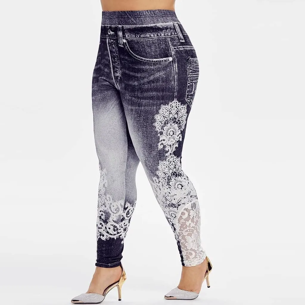 LCMTWX Fleece Lined Leggings Printed Pants Casual Elastic Slim Long Boot Women Pants Fleece Lined Leggings