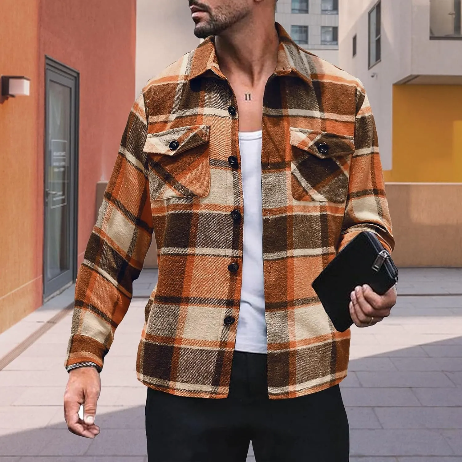 LCMTWX Mens Flannel Jacket Fleece Pullover Sweatshirt Jacket Button Collar Warm Sweater Coat Fleece Button Down Jackets