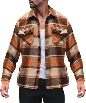 LCMTWX Mens Flannel Jacket Fleece Pullover Sweatshirt Jacket Button Collar Warm Sweater Coat Fleece Button Down Jackets