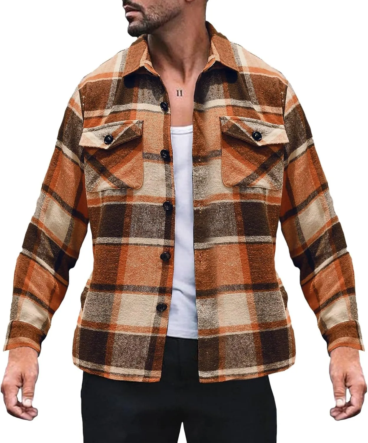 LCMTWX Mens Flannel Jacket Fleece Pullover Sweatshirt Jacket Button Collar Warm Sweater Coat Fleece Button Down Jackets