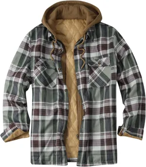 LCMTWX Men's Flannel Jackets Winter Retro Print Hooded Zipper Pocket Long Sleeve Shirt Patchwork Lightweight Shirt Heavy