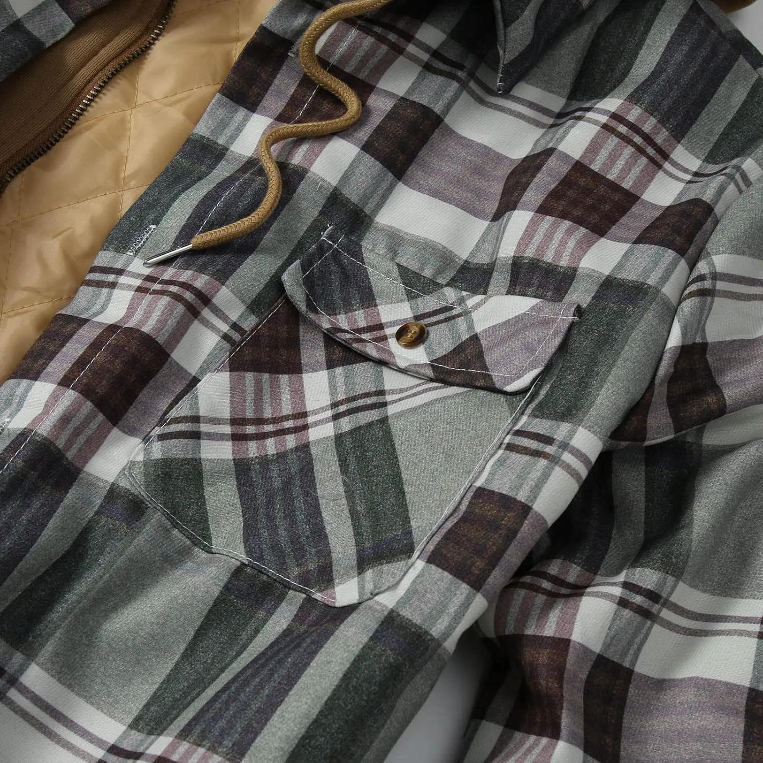 LCMTWX Men's Flannel Jackets Winter Retro Print Hooded Zipper Pocket Long Sleeve Shirt Patchwork Lightweight Shirt Heavy