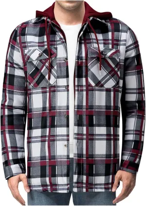 LCMTWX Mens Plaid Flannel Jacket Lapel Pocket Hooded Padded Loose Shirt Top Jacket Men Plus Size Big&Tall Mens Coat Soft