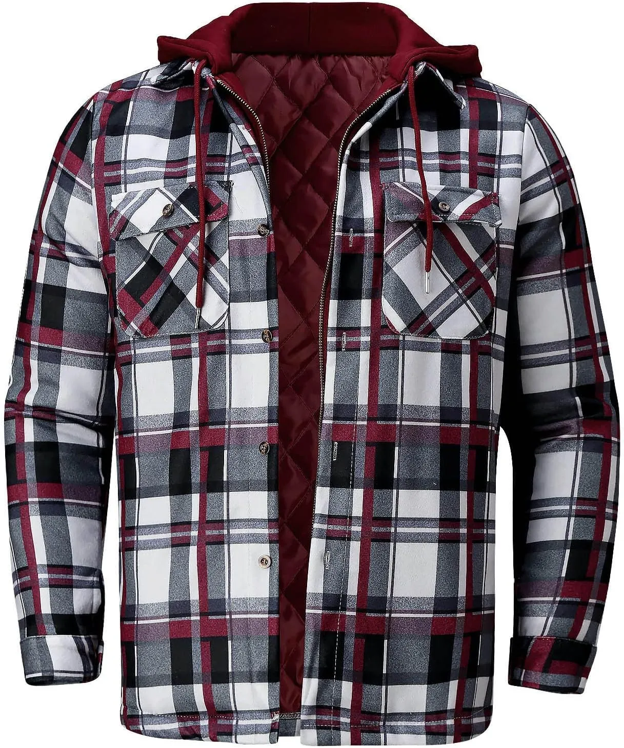 LCMTWX Mens Plaid Flannel Jacket Lapel Pocket Hooded Padded Loose Shirt Top Jacket Men Plus Size Big&Tall Mens Coat Soft