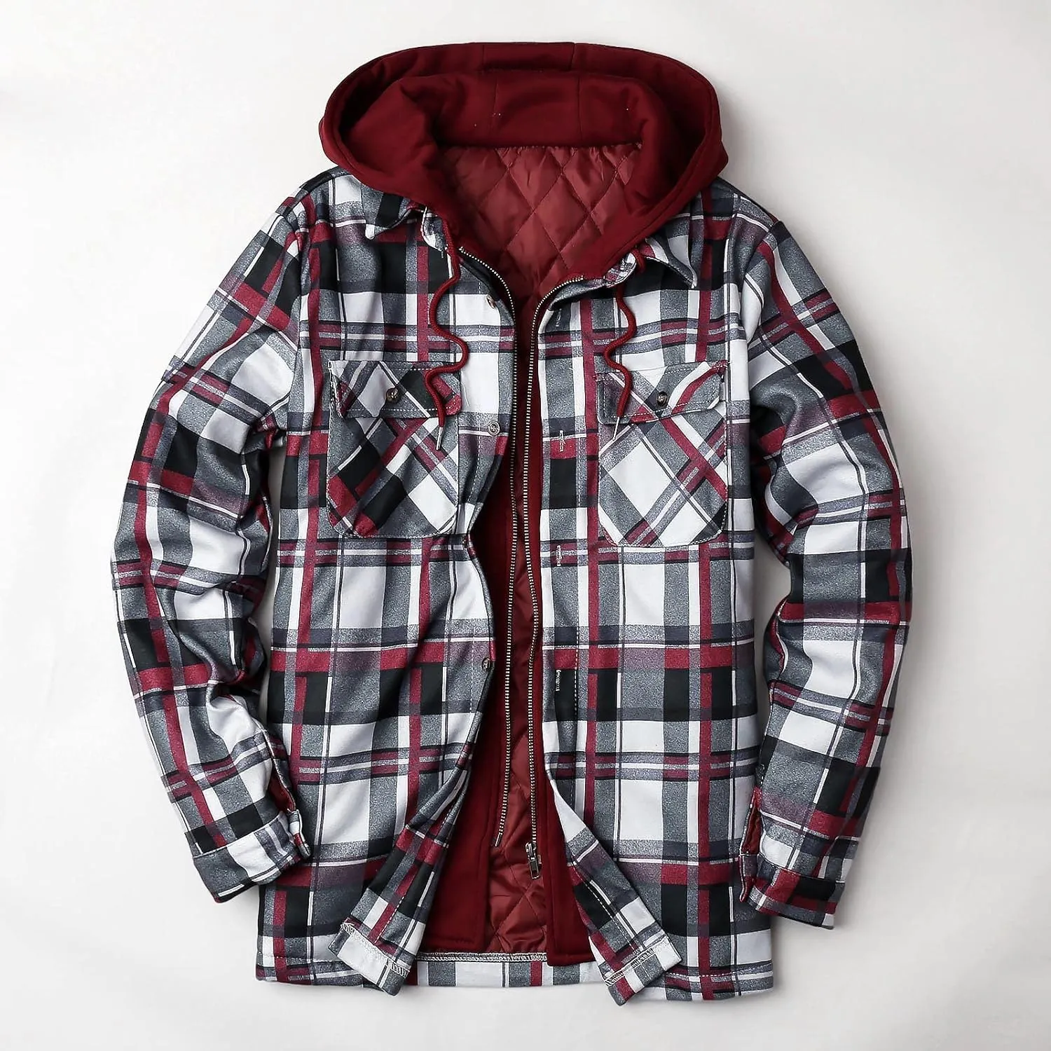 LCMTWX Mens Plaid Flannel Jacket Lapel Pocket Hooded Padded Loose Shirt Top Jacket Men Plus Size Big&Tall Mens Coat Soft
