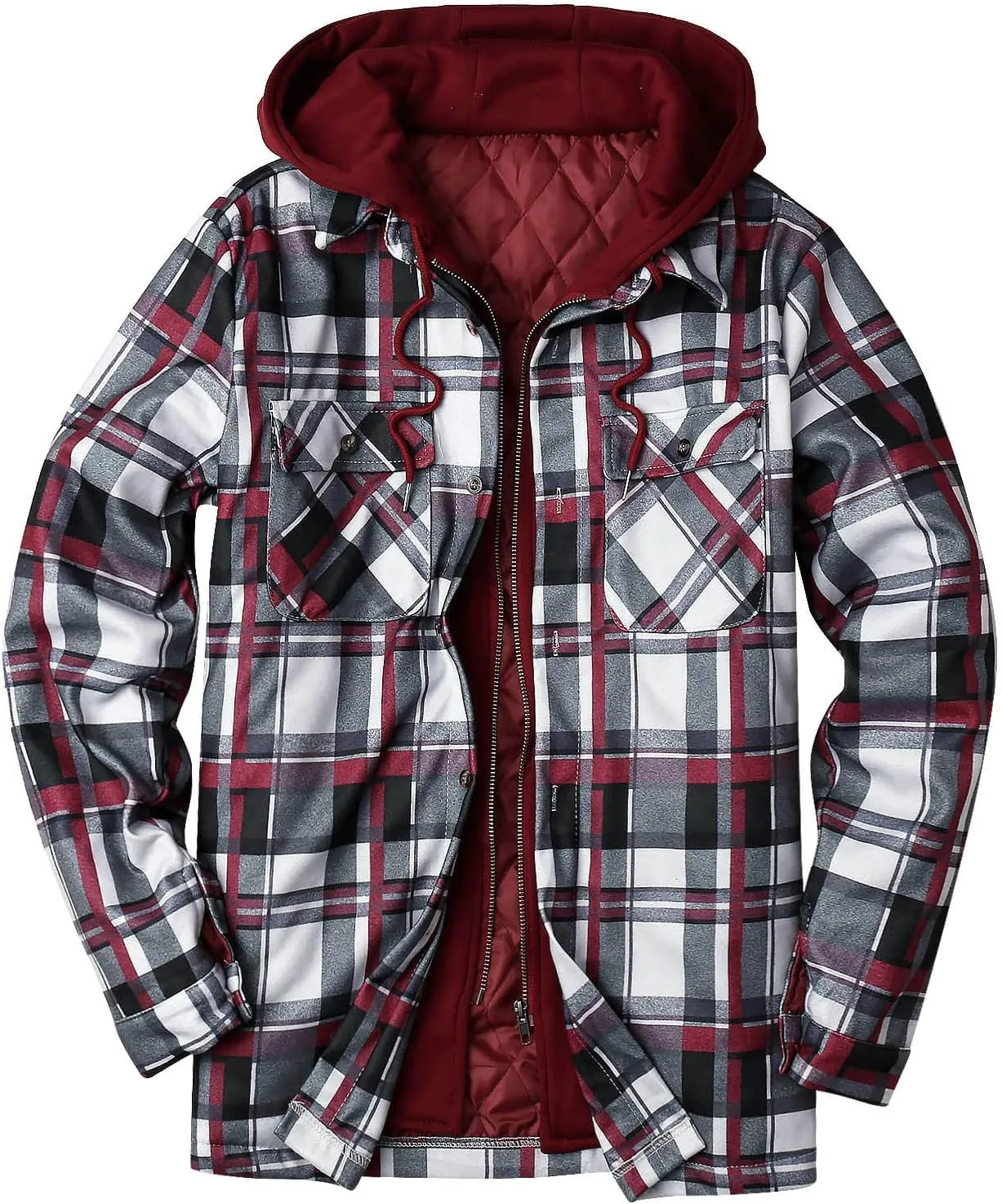 LCMTWX Mens Plaid Flannel Jacket Lapel Pocket Hooded Padded Loose Shirt Top Jacket Men Plus Size Big&Tall Mens Coat Soft