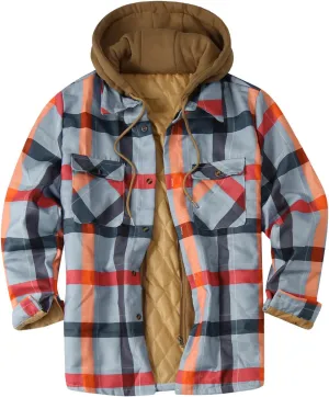 LCMTWX Men's Plaid Hooded Shirts Print Hooded Zipper Pocket Long Sleeve Shirt Patchwork Jacket Casual Loose Thickened