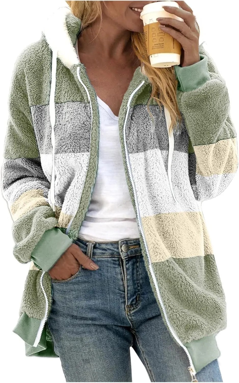 LCMTWX Womens Coats Coats Warm Plush Hooded Jackets Up Button Cardigan Trendy Plaid Fuzzy Outerwear Thick Jacket For Women