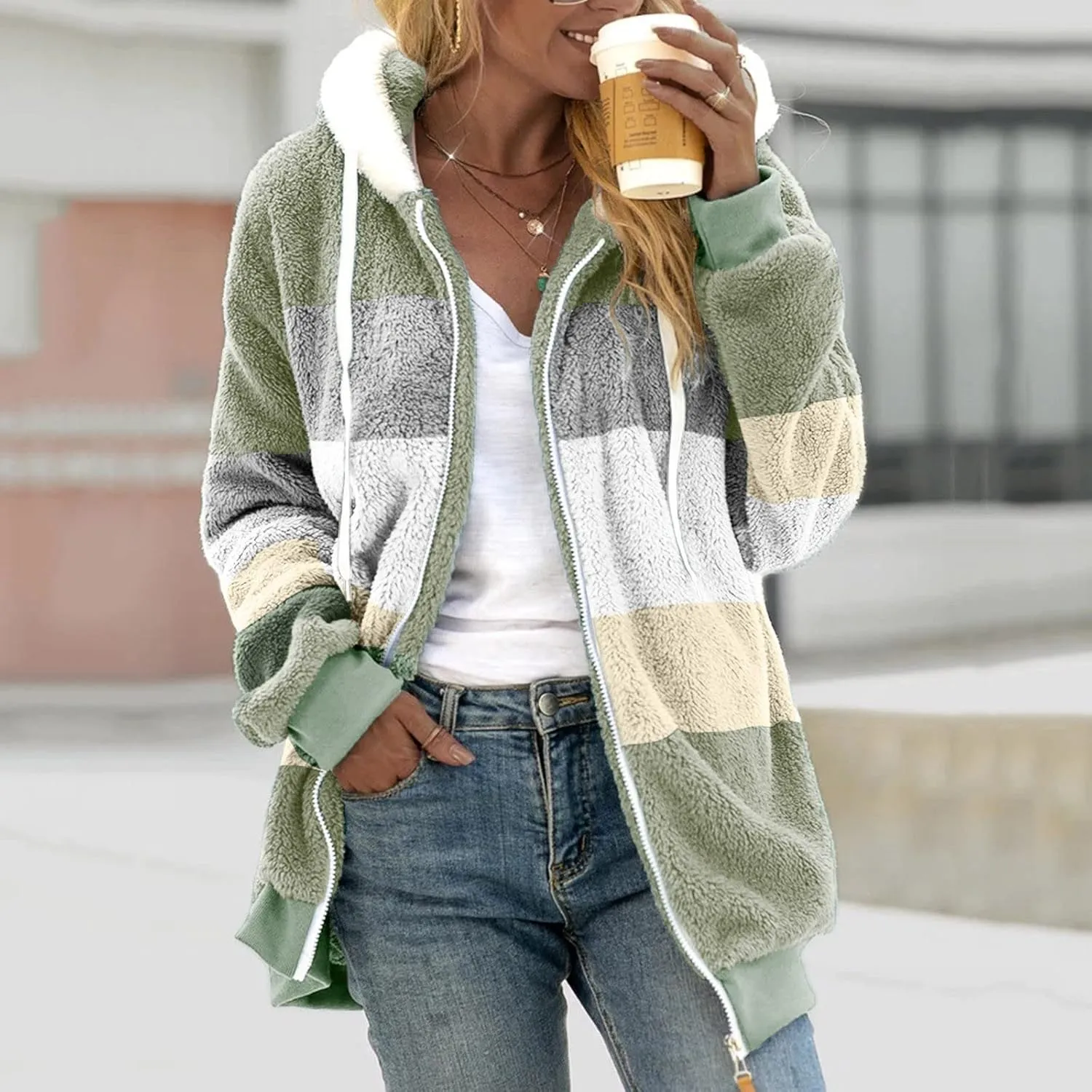 LCMTWX Womens Coats Coats Warm Plush Hooded Jackets Up Button Cardigan Trendy Plaid Fuzzy Outerwear Thick Jacket For Women