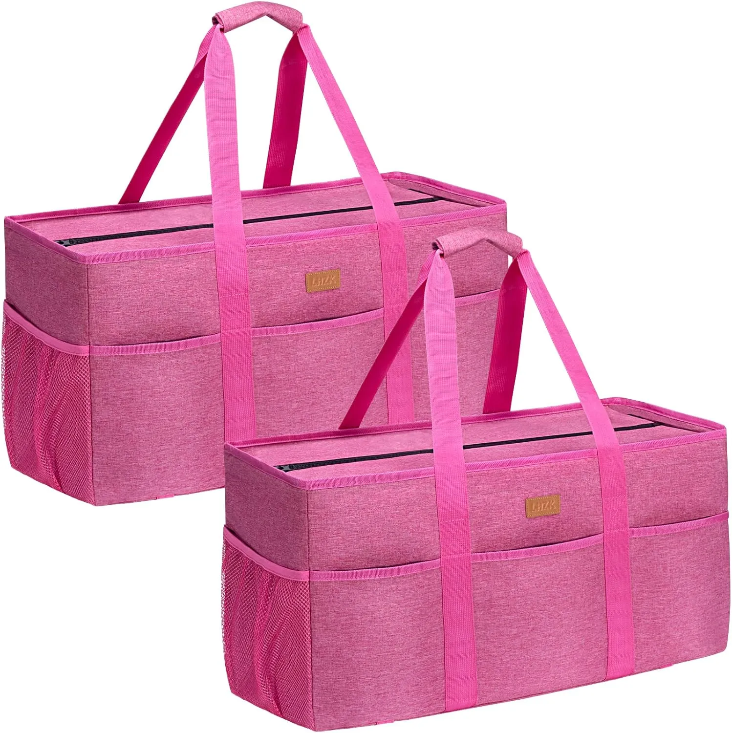 LHZK Stand Up Extra Large Utility Tote Bag with Lid, Utility Tote Bag with Metal Wire Frame and Sides Rinforced