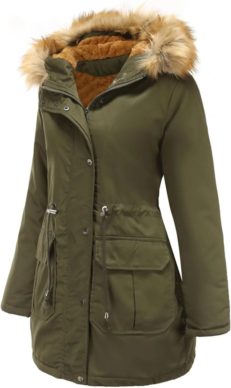 Lightweight Quilted Padded Fleece Lined Coats Ladies Padded Thermal Overcoat with Faux Hooded Windproof Warm Puffy