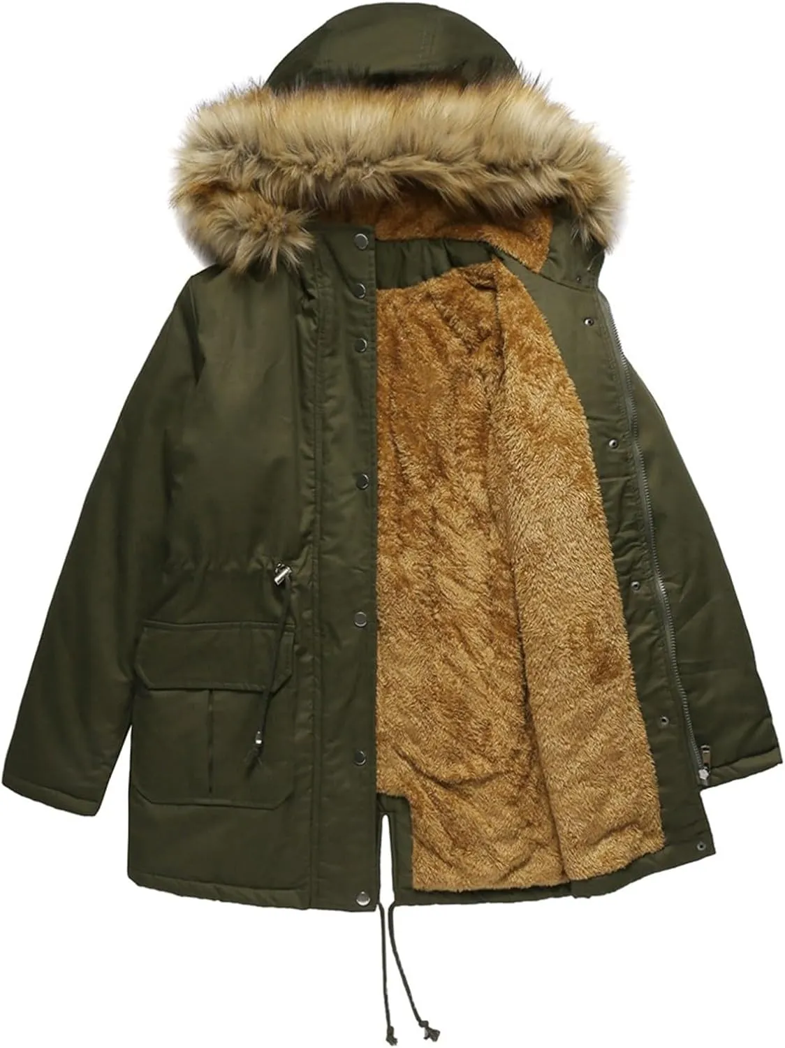 Lightweight Quilted Padded Fleece Lined Coats Ladies Padded Thermal Overcoat with Faux Hooded Windproof Warm Puffy