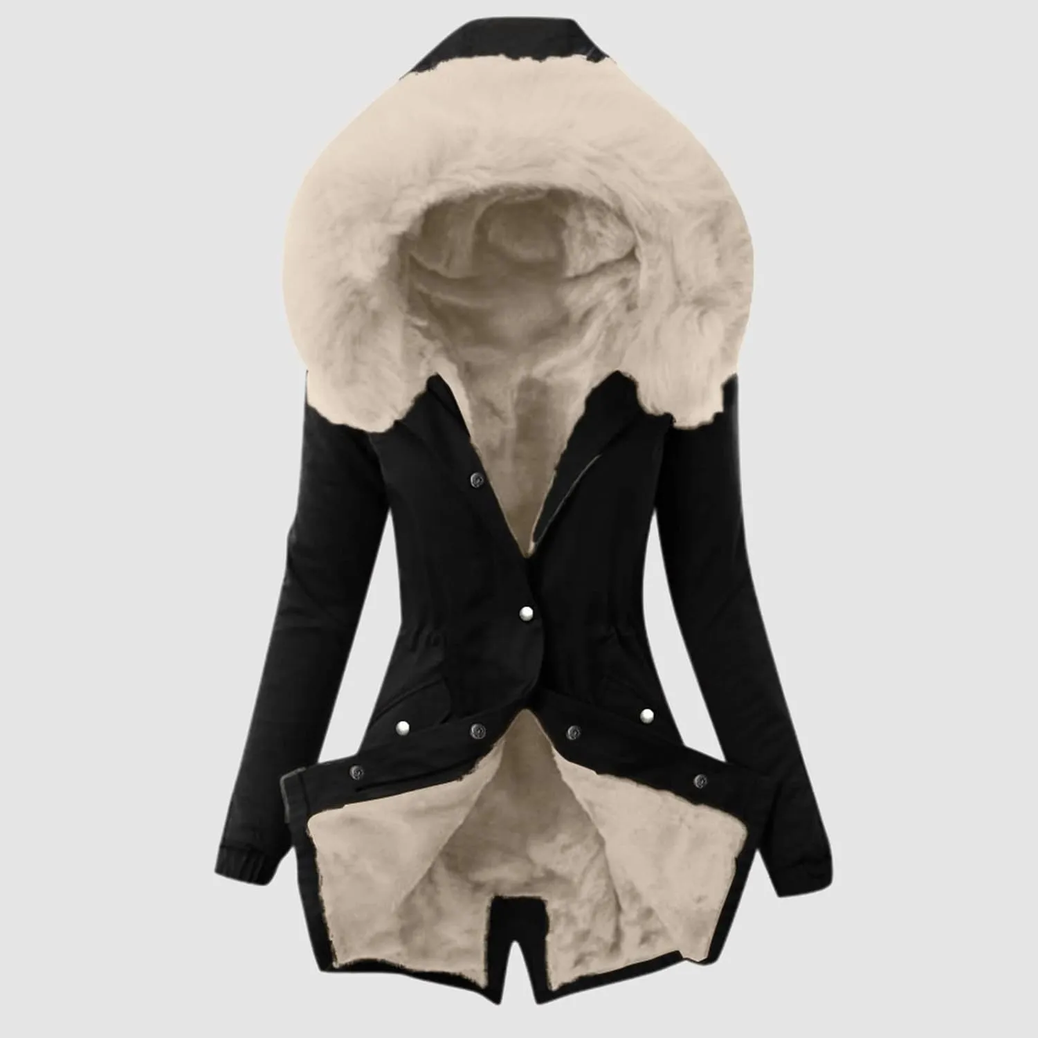 Lightweight Quilted Padded Fleece Lined Coats Ladies Padded Thermal Overcoat with Faux Hooded Windproof Warm Puffy