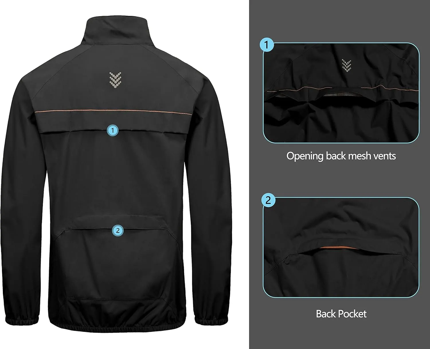 Little Donkey Andy Men's Cycling Jacket, Waterproof Lightweight Windbreaker, Packable