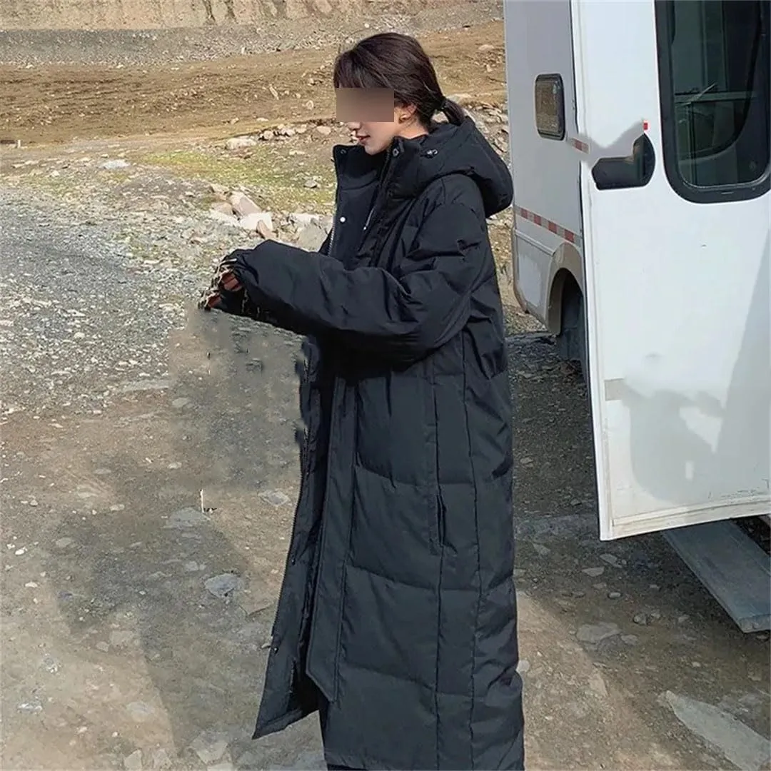 Long Down Cotton Coat Womens Winter Padded Puffer Parkas Thicken Warm Cotton-Padded Jacket Hooded Overcoat