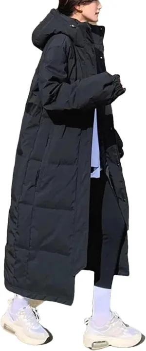 Long Down Cotton Coat Womens Winter Padded Puffer Parkas Thicken Warm Cotton-Padded Jacket Hooded Overcoat