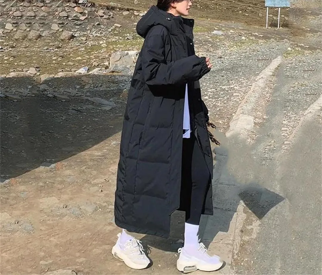 Long Down Cotton Coat Womens Winter Padded Puffer Parkas Thicken Warm Cotton-Padded Jacket Hooded Overcoat