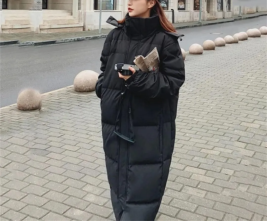 Long Down Cotton Coat Womens Winter Padded Puffer Parkas Thicken Warm Cotton-Padded Jacket Hooded Overcoat