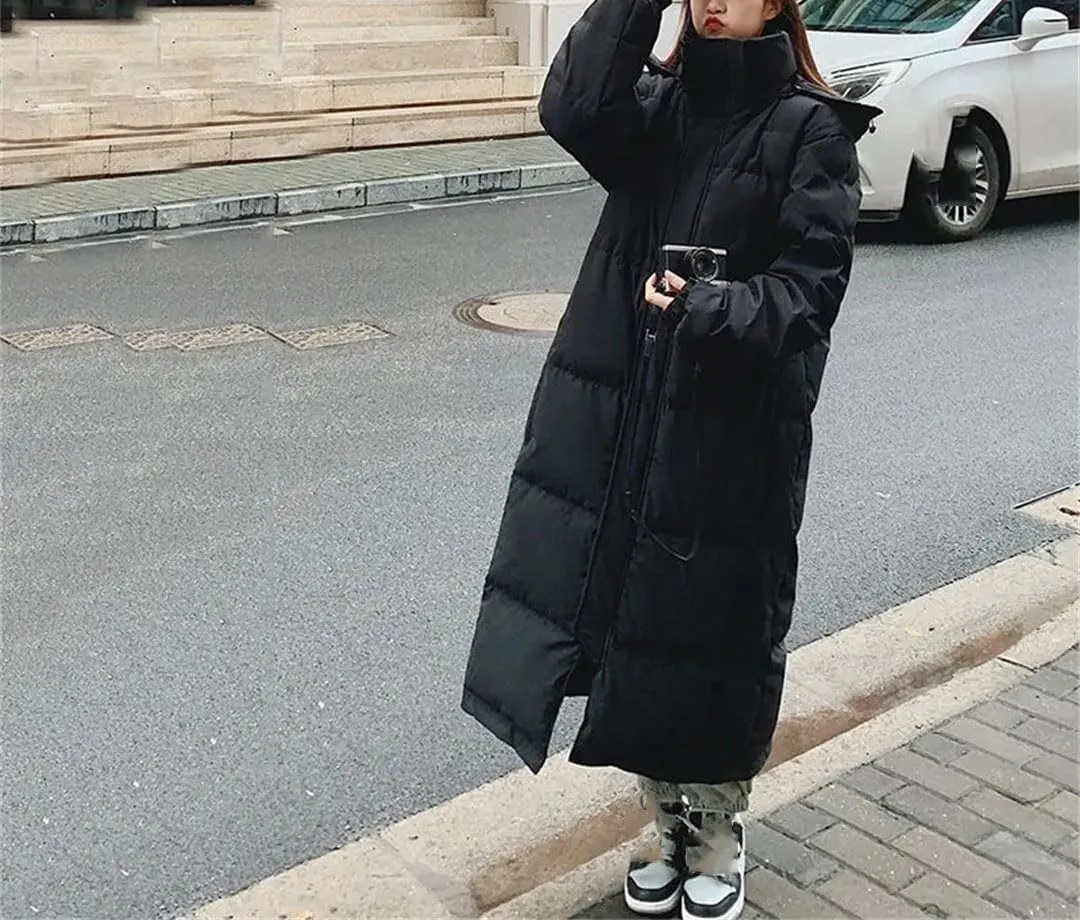 Long Down Cotton Coat Womens Winter Padded Puffer Parkas Thicken Warm Cotton-Padded Jacket Hooded Overcoat