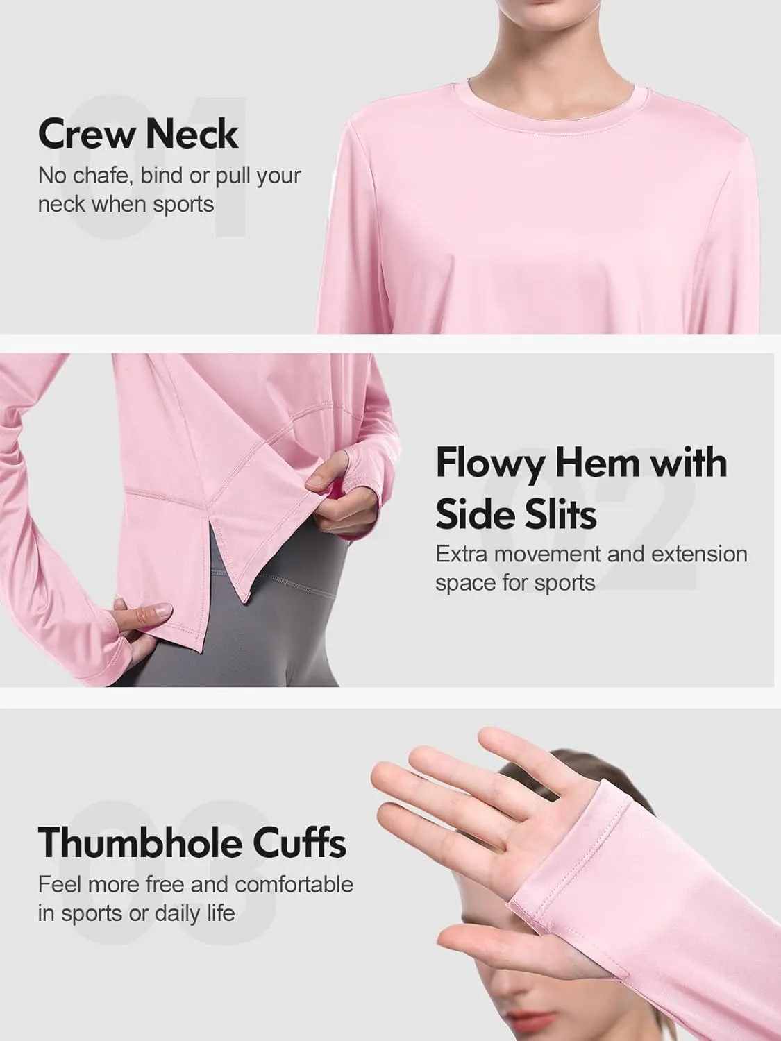 Long Sleeve Shirts for Women with Thumb Hole UPF 50  Workout Tops Flowy Athletic Shirts UV Protection Outdoor Clothing