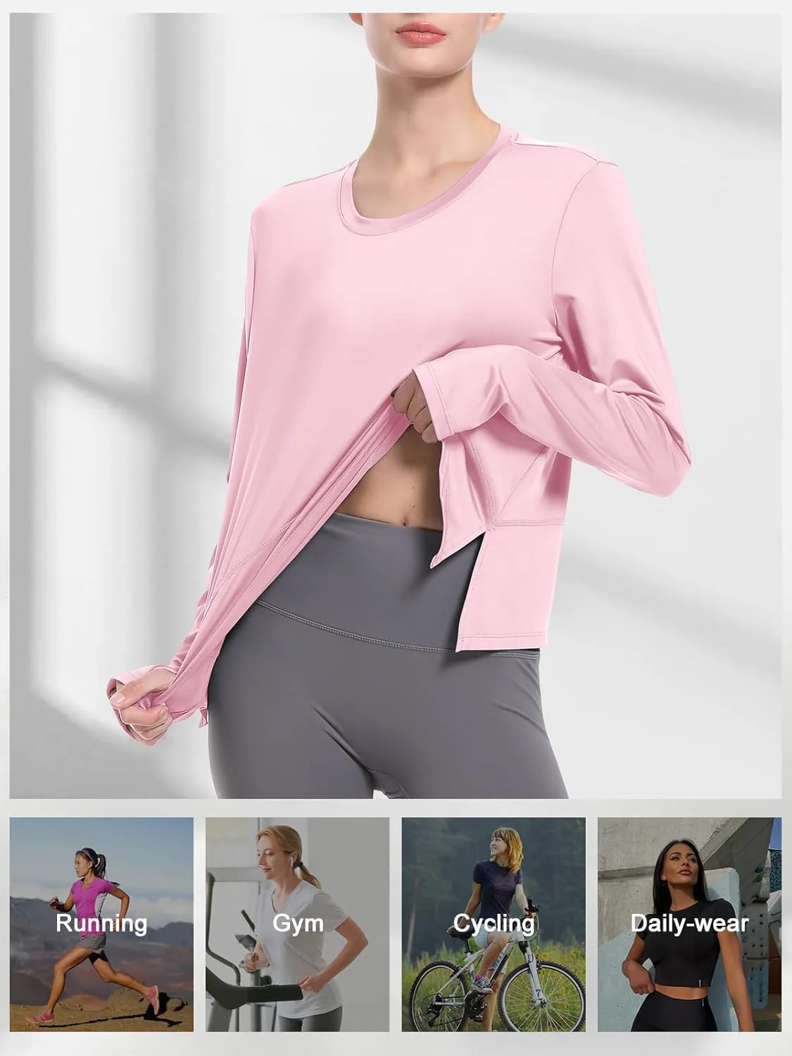 Long Sleeve Shirts for Women with Thumb Hole UPF 50  Workout Tops Flowy Athletic Shirts UV Protection Outdoor Clothing