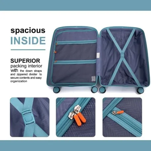 Luggage Sets 3 Piece, Hard Shell Suitcase Set with Double Spinner Wheels TSA Lock Carry On and Checked Travel Luggage, GREIGE(20/24/28) (Dark Blue)