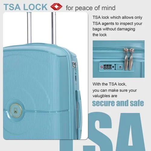 Luggage Sets 3 Piece, Hard Shell Suitcase Set with Double Spinner Wheels TSA Lock Carry On and Checked Travel Luggage, GREIGE(20/24/28) (Dark Blue)