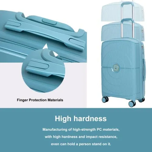 Luggage Sets 3 Piece, Hard Shell Suitcase Set with Double Spinner Wheels TSA Lock Carry On and Checked Travel Luggage, GREIGE(20/24/28) (Dark Blue)