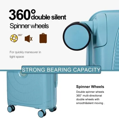 Luggage Sets 3 Piece, Hard Shell Suitcase Set with Double Spinner Wheels TSA Lock Carry On and Checked Travel Luggage, GREIGE(20/24/28) (Dark Blue)