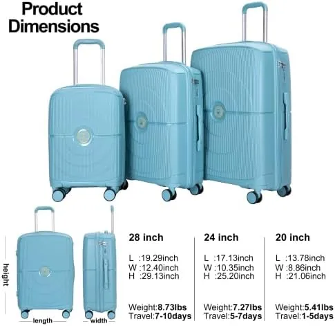 Luggage Sets 3 Piece, Hard Shell Suitcase Set with Double Spinner Wheels TSA Lock Carry On and Checked Travel Luggage, GREIGE(20/24/28) (Dark Blue)