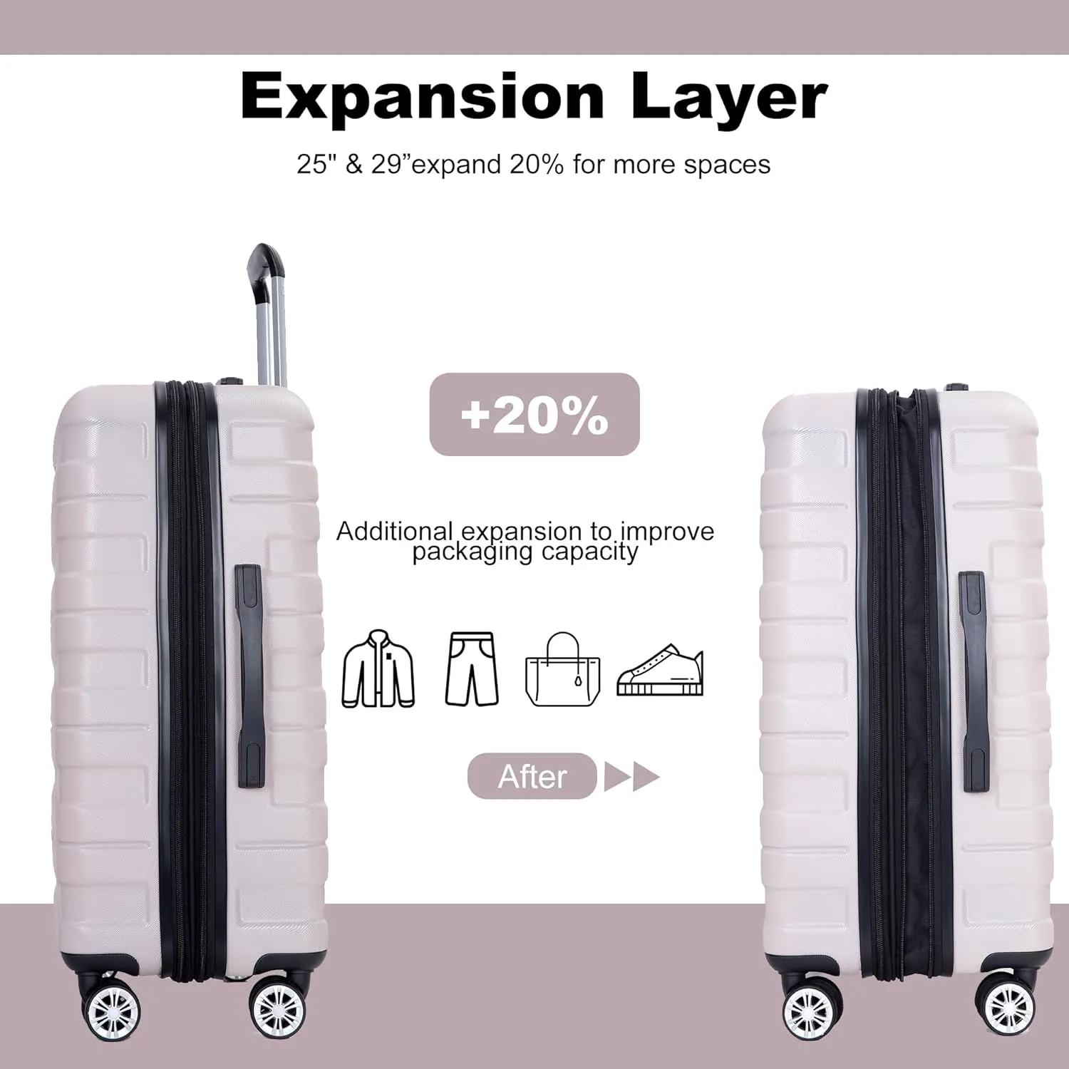 Luggage Sets 3 Piece with Double Spinner Wheels,PC Hardside Suitcase Sets with Expandable, Carry On Luggage Set with Travel Duffle Bag for Women and Men