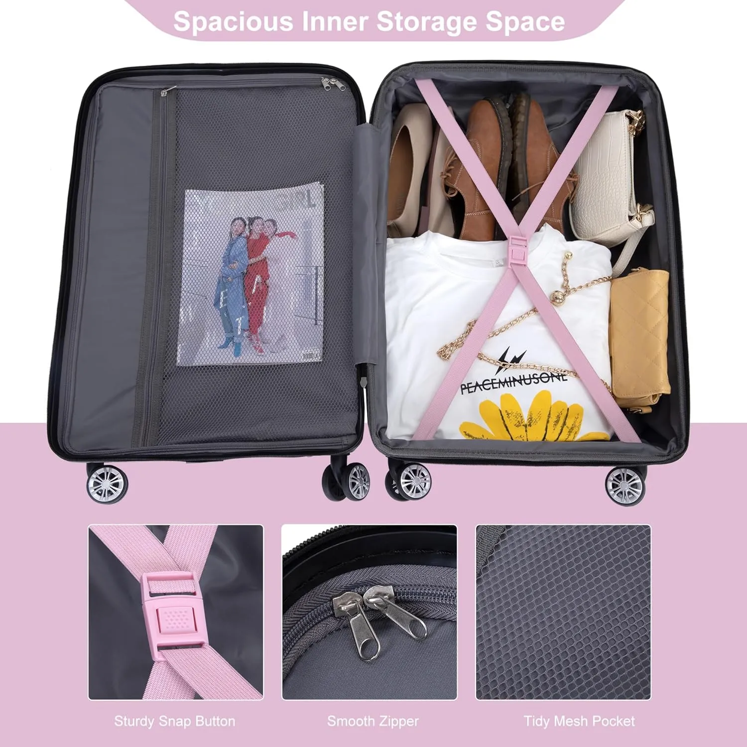Luggage Sets 3 Piece with Double Spinner Wheels,PC Hardside Suitcase Sets with Expandable, Carry On Luggage Set with Travel Duffle Bag for Women and Men