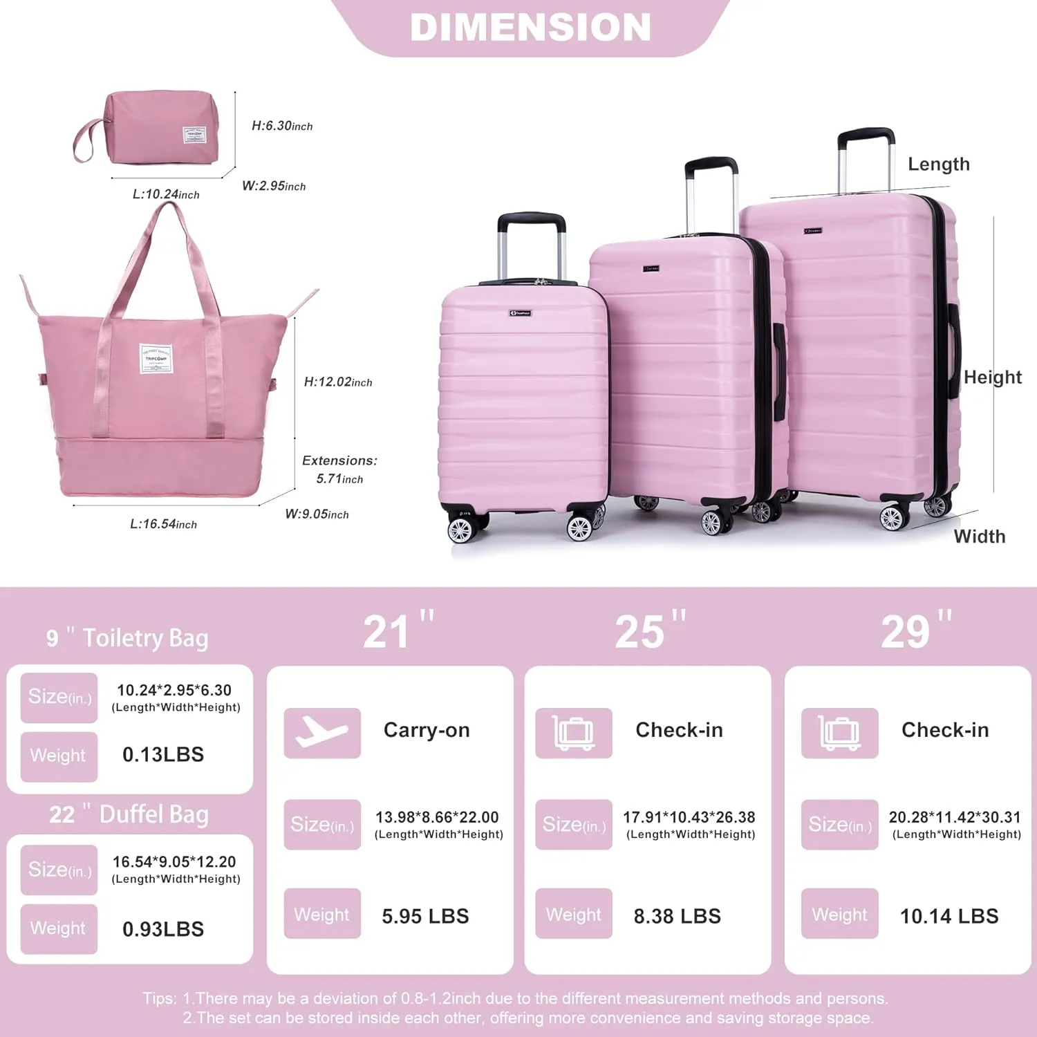 Luggage Sets 3 Piece with Double Spinner Wheels,PC Hardside Suitcase Sets with Expandable, Carry On Luggage Set with Travel Duffle Bag for Women and Men