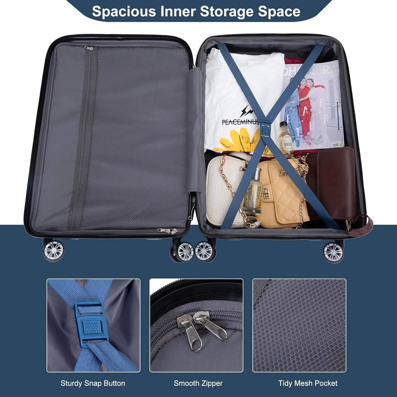 Luggage Sets 3 Piece with Double Spinner Wheels,PC Hardside Suitcase Sets with Expandable, Carry On Luggage Set with Travel Duffle Bag for Women and Men