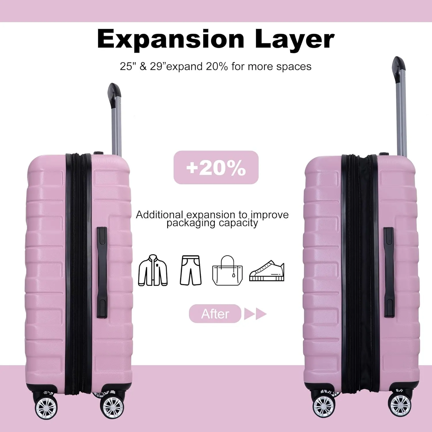 Luggage Sets 3 Piece with Double Spinner Wheels,PC Hardside Suitcase Sets with Expandable, Carry On Luggage Set with Travel Duffle Bag for Women and Men