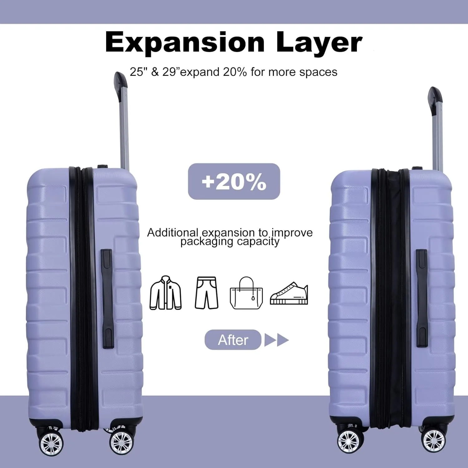 Luggage Sets 3 Piece with Double Spinner Wheels,PC Hardside Suitcase Sets with Expandable, Carry On Luggage Set with Travel Duffle Bag for Women and Men
