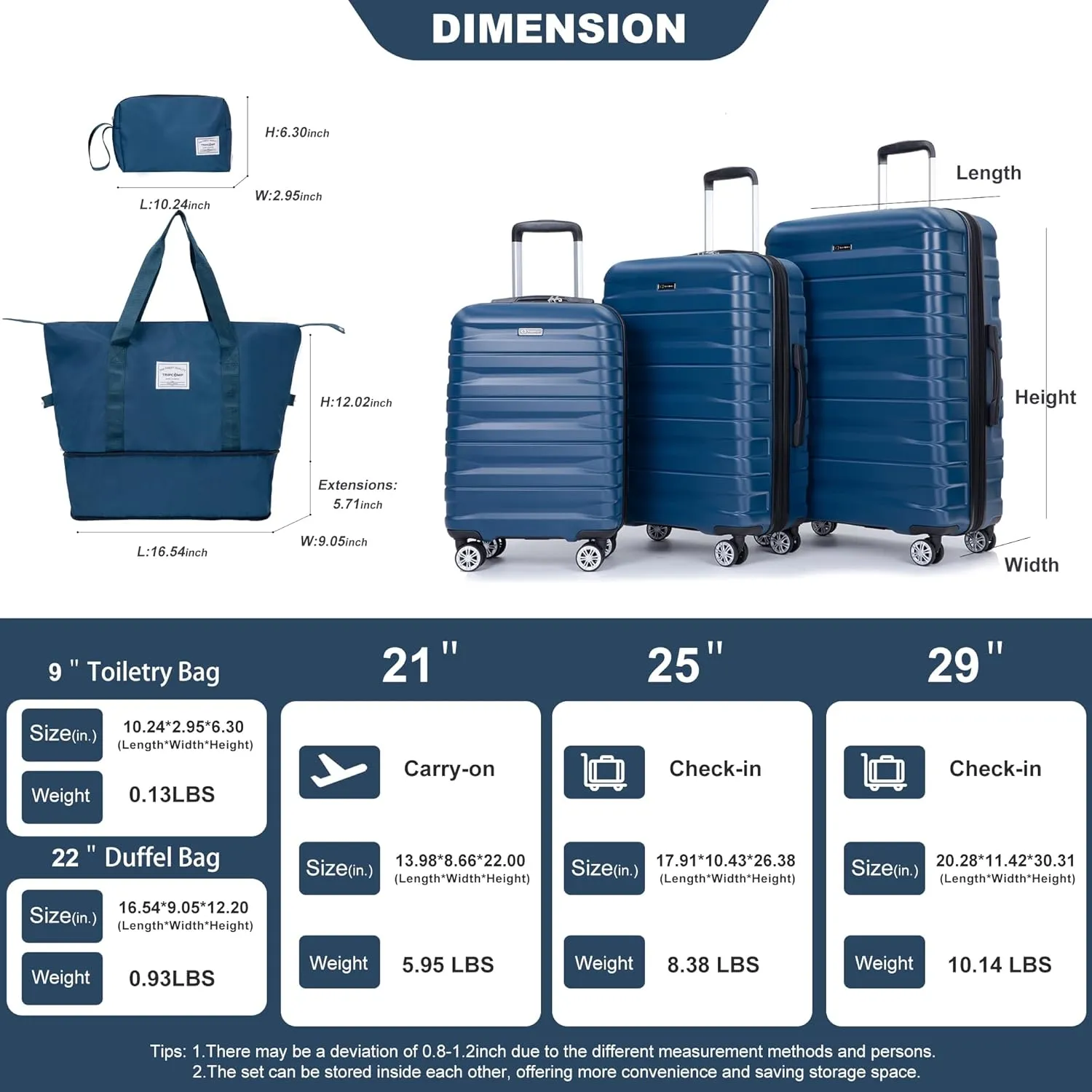 Luggage Sets 3 Piece with Double Spinner Wheels,PC Hardside Suitcase Sets with Expandable, Carry On Luggage Set with Travel Duffle Bag for Women and Men