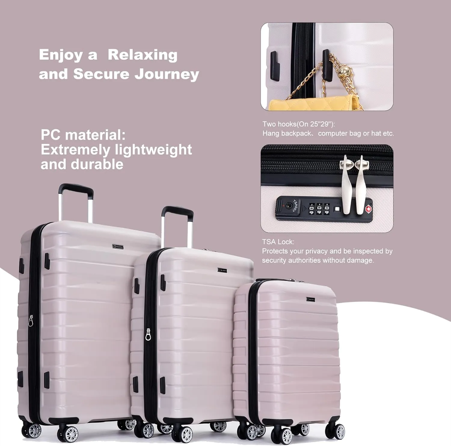 Luggage Sets 3 Piece with Double Spinner Wheels,PC Hardside Suitcase Sets with Expandable, Carry On Luggage Set with Travel Duffle Bag for Women and Men