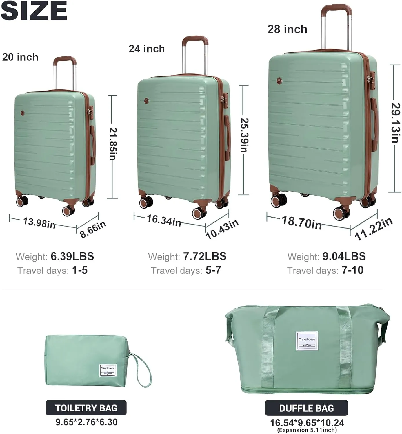 Luggage Sets 5 Piece,Suitcases with Double Spinner Wheels and TSA Lock,Hardcase 3 set Luggage with Travel Duffle Bag,Carry On Luggage Set