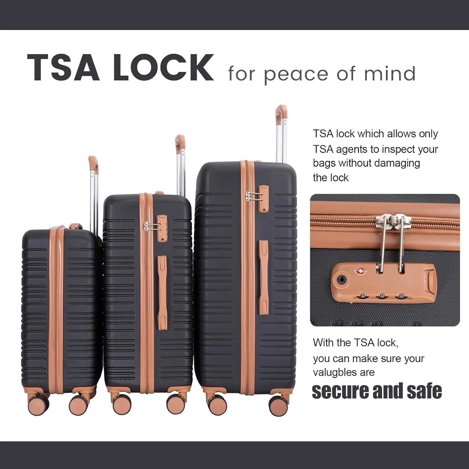 Luggage Sets 5 Piece,Suitcases with Double Spinner Wheels and TSA Lock,Hardcase 3 set Luggage with Travel Duffle Bag,Carry On Luggage Set