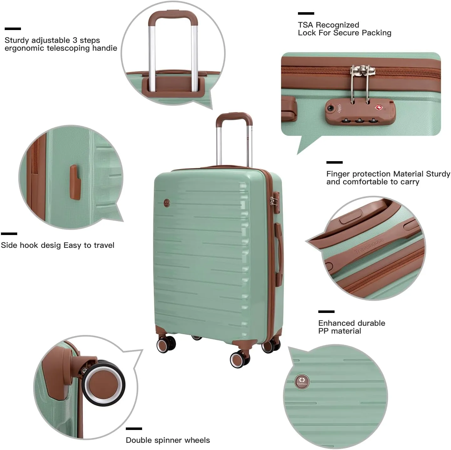 Luggage Sets 5 Piece,Suitcases with Double Spinner Wheels and TSA Lock,Hardcase 3 set Luggage with Travel Duffle Bag,Carry On Luggage Set