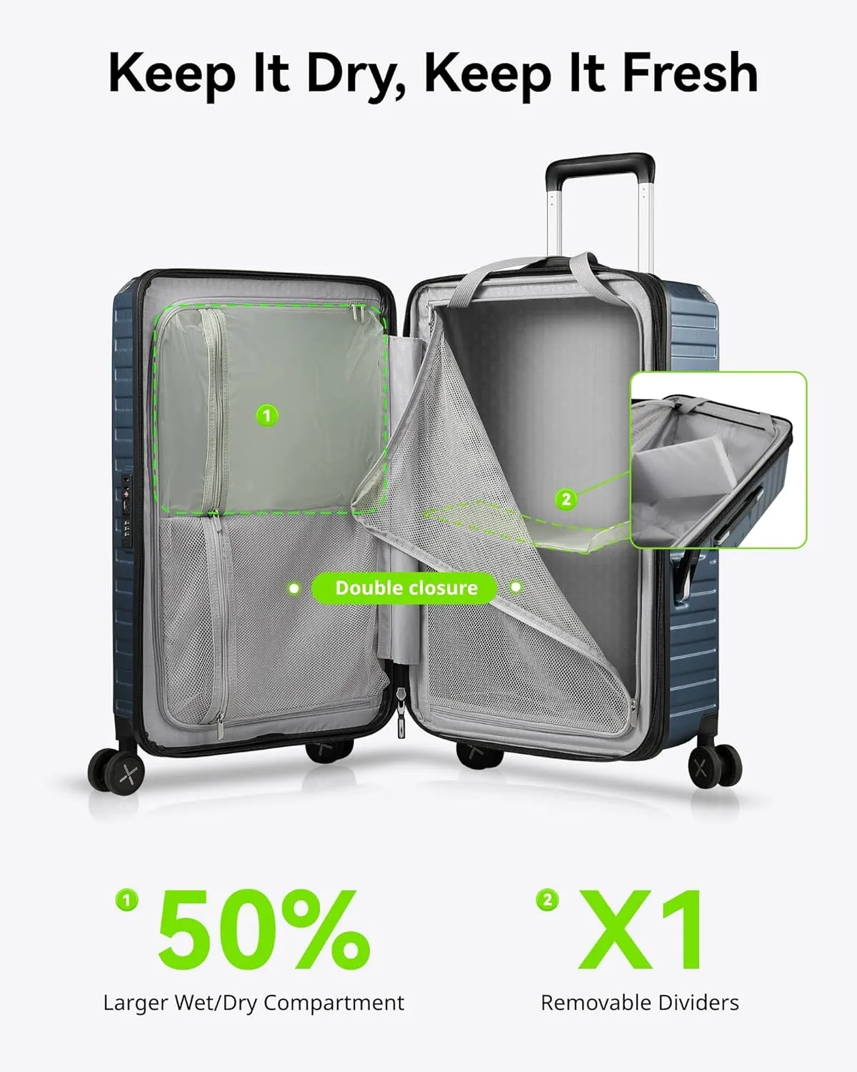 LUGGEX 26 Inch Trunk Luggage with Spinner Wheels, Deep Expandable Design, Shock Absorbing Wheels, Adventure Ready Travel Companion, Blue, 67.2L