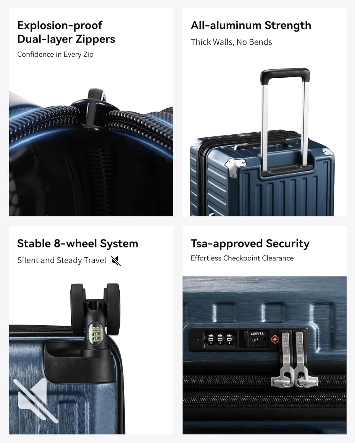 LUGGEX 26 Inch Trunk Luggage with Spinner Wheels, Deep Expandable Design, Shock Absorbing Wheels, Adventure Ready Travel Companion, Blue, 67.2L