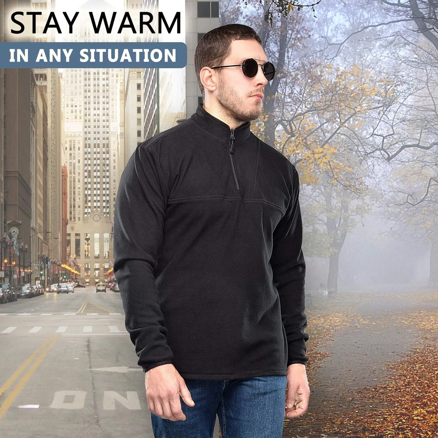 M-Tac Quarter Zip Pullover Men - Fleece Lined Thermal Shirt for Men - Lightweight Tactical Long Sleeve Shirt Top Delta