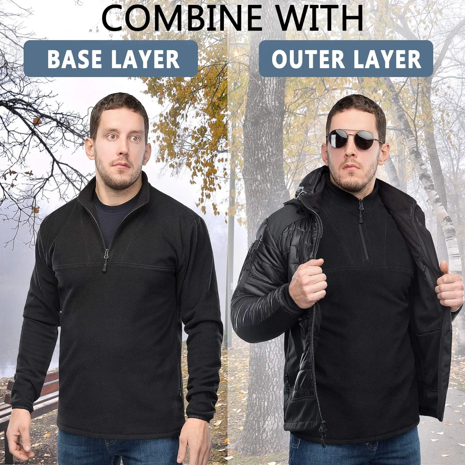 M-Tac Quarter Zip Pullover Men - Fleece Lined Thermal Shirt for Men - Lightweight Tactical Long Sleeve Shirt Top Delta