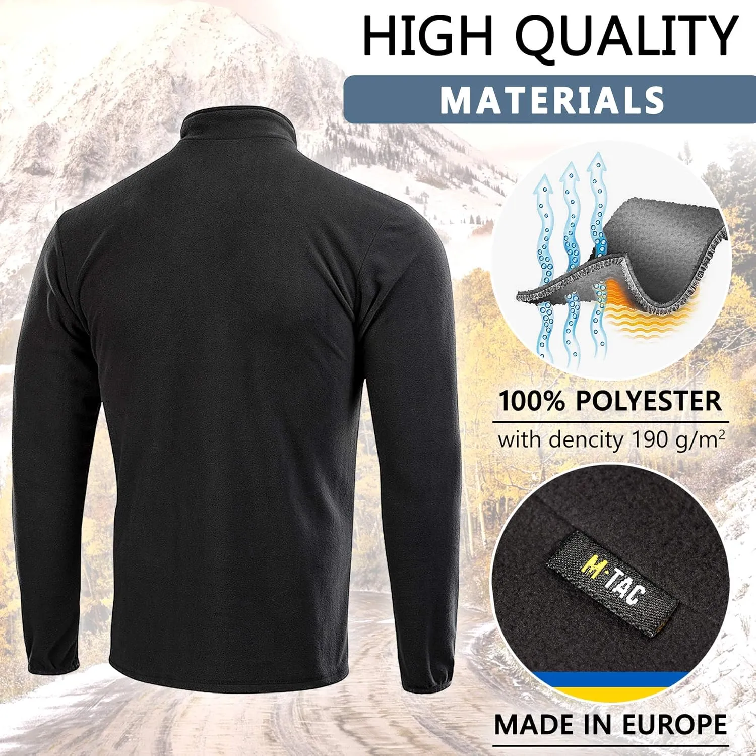 M-Tac Quarter Zip Pullover Men - Fleece Lined Thermal Shirt for Men - Lightweight Tactical Long Sleeve Shirt Top Delta