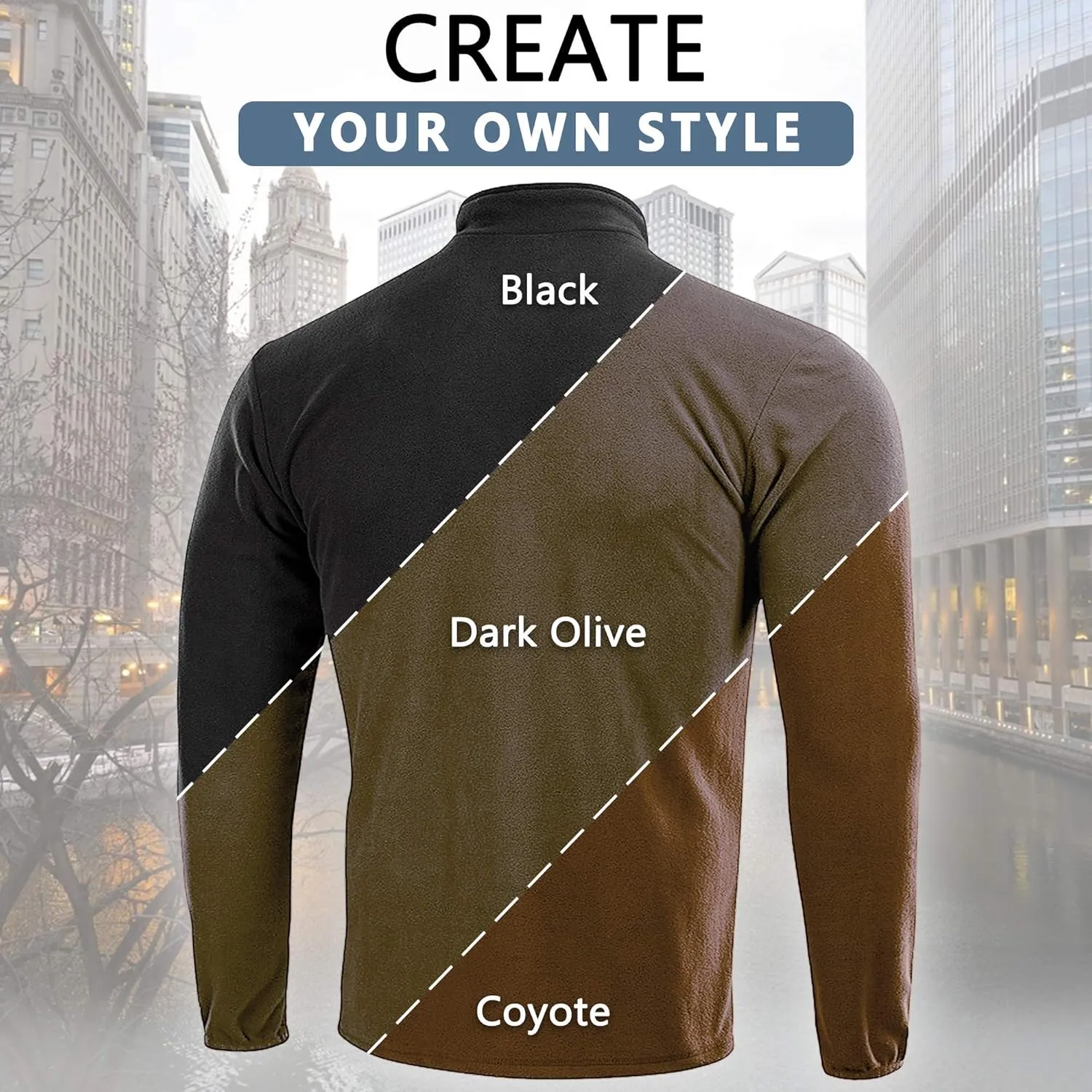 M-Tac Quarter Zip Pullover Men - Fleece Lined Thermal Shirt for Men - Lightweight Tactical Long Sleeve Shirt Top Delta