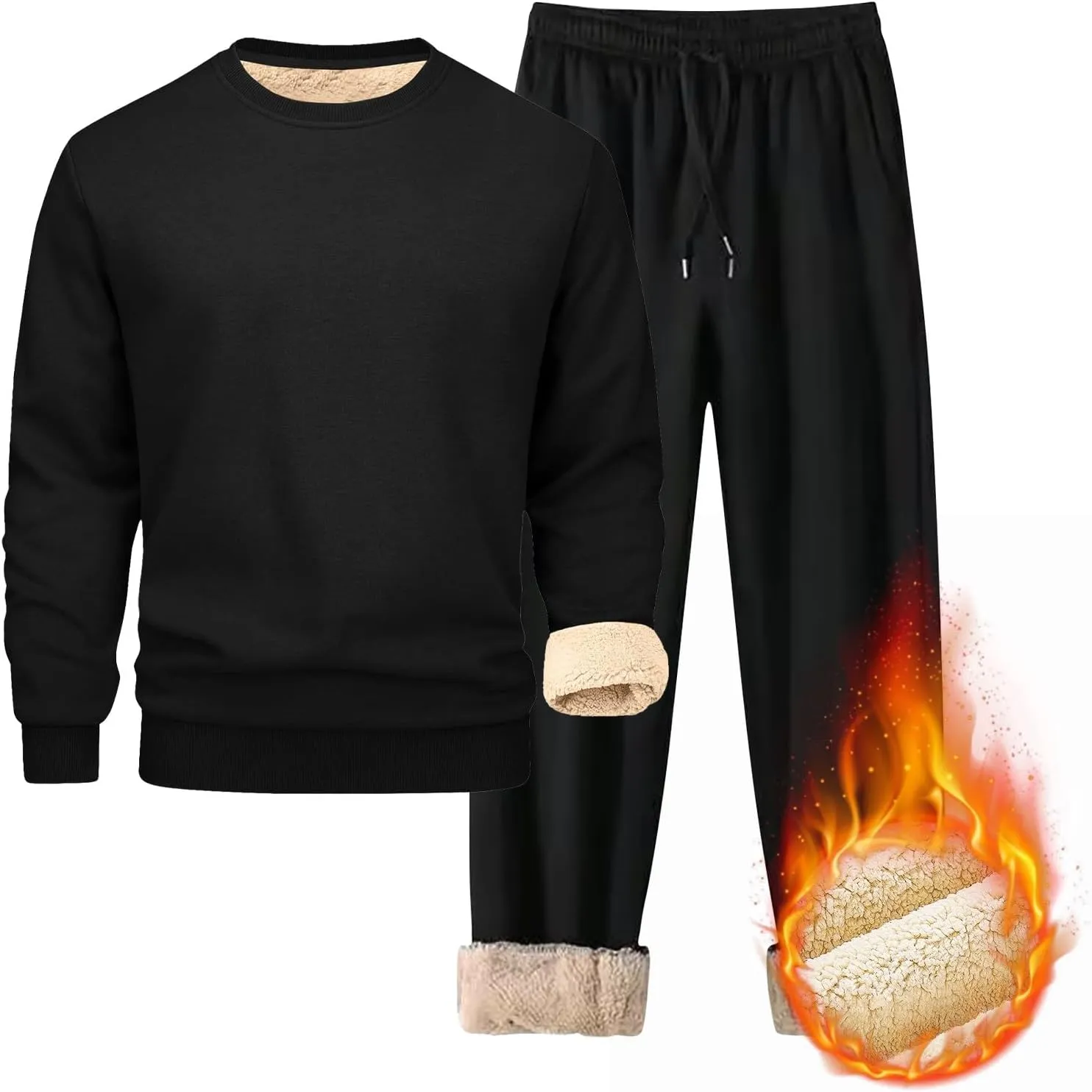 Men's 2 Piece Sweatsuits Sherpa Fleece Lined Pullover and Joggers Sweatpants Sets Casual Crewneck Undershirts Outfits