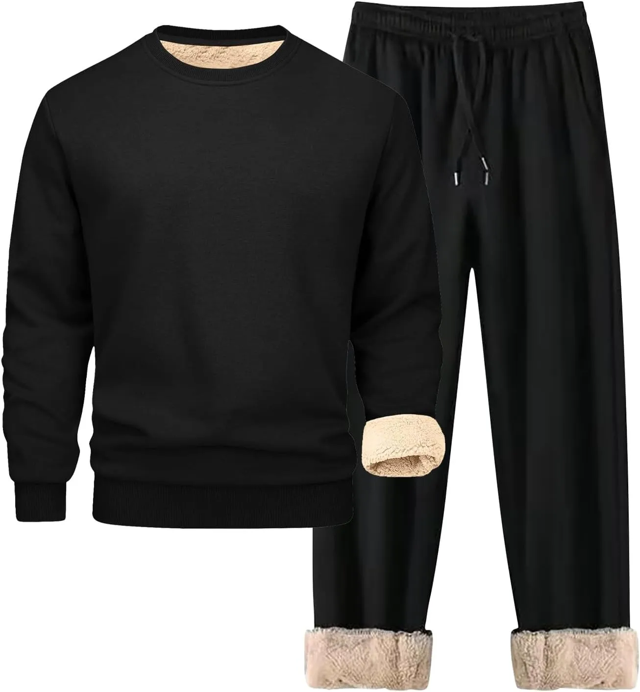 Men's 2 Piece Sweatsuits Sherpa Fleece Lined Pullover and Joggers Sweatpants Sets Casual Crewneck Undershirts Outfits